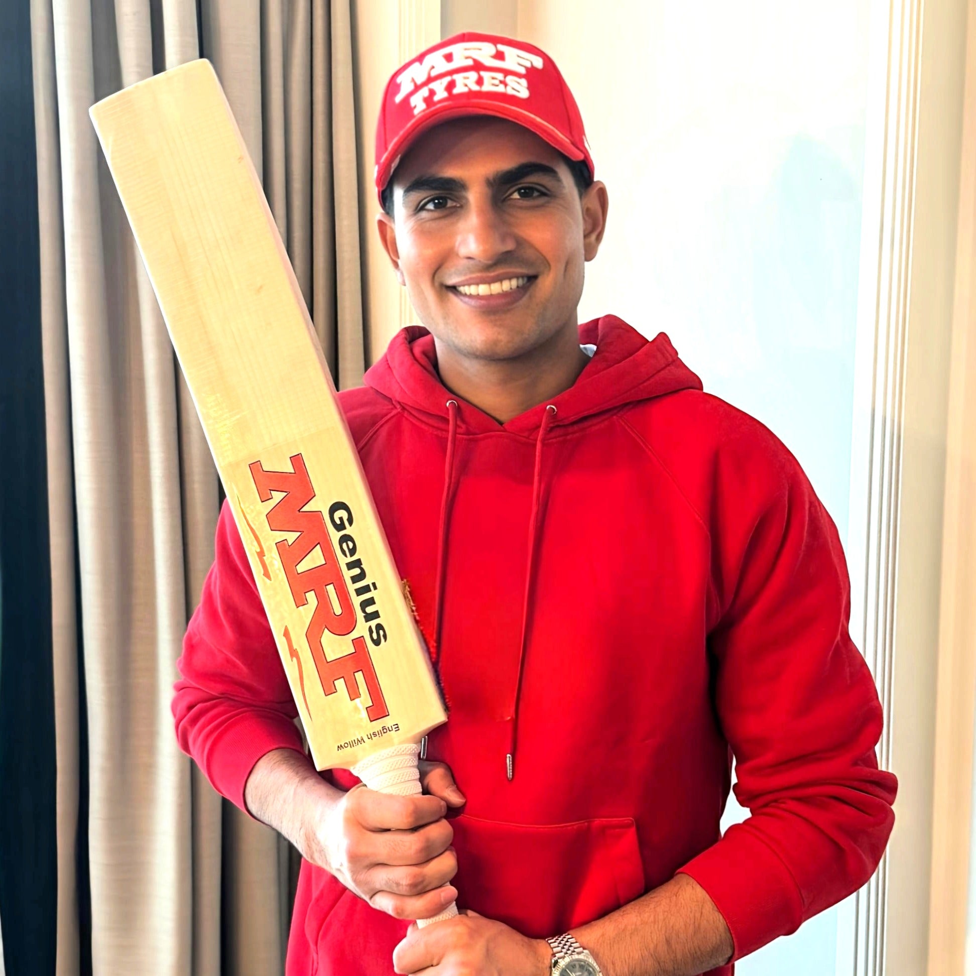 MRF campaign cricketer with a cricket bat
